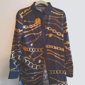 gold chain black long sleeve dress Shirt
